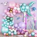 Mermaid Balloon Garland Arch Kit, Pastel Pink Purple Teal Blue Clear Latex Balloons with Mermaid Tail Seashell Foil balloons, for Girls Little mermaid Party Decorations Under the Sea Birthday Supplies