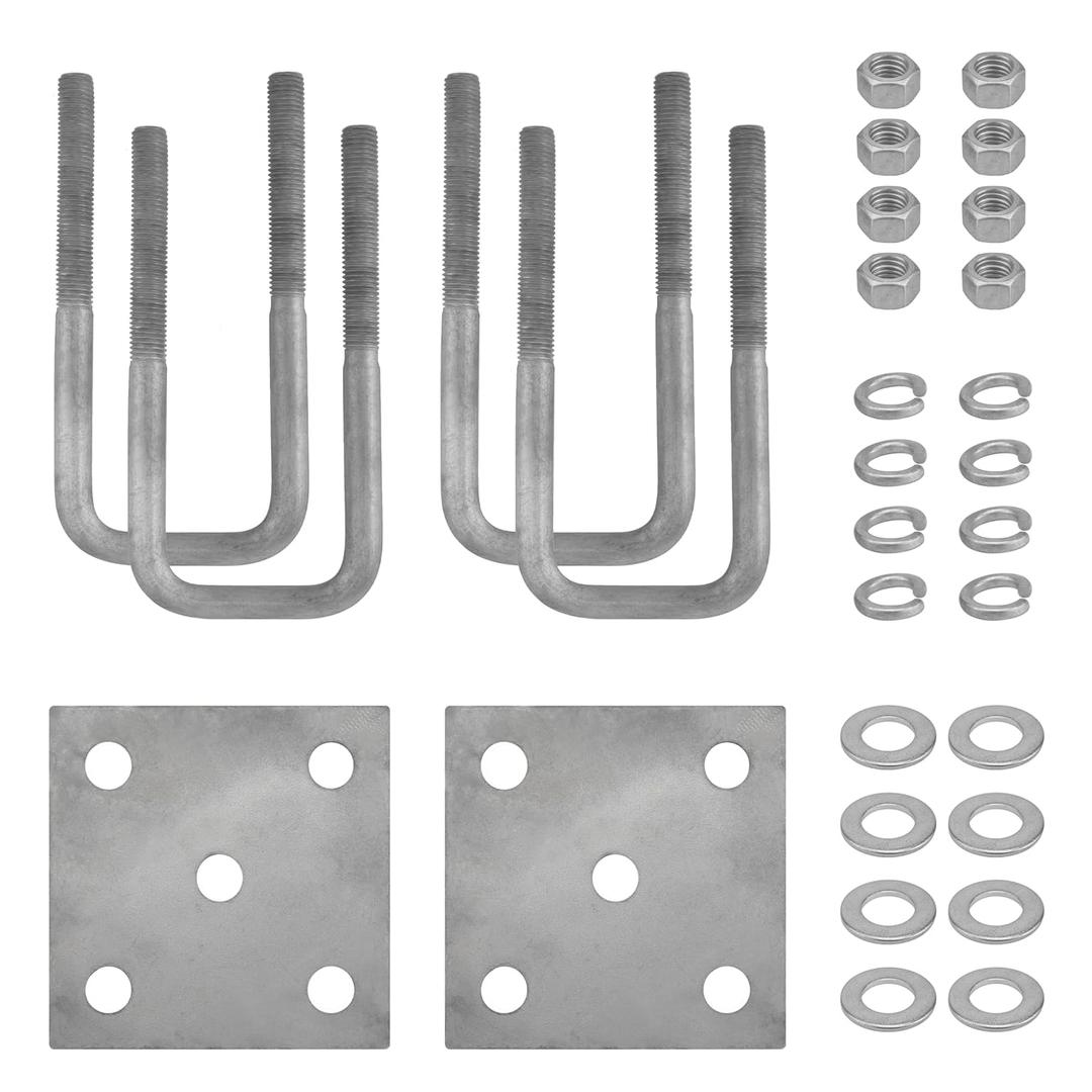Hot Dipped Galvanized Boat Trailer Axle U-Bolt Kit for Boat Trailer Axle Leaf Springs, Heavy Duty Square Boat Trailer M12 U-Bolts with 8MM Plate for 2" Axle, 2 1/8" W x 4 3/4" L Inch