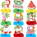 Pack of 2 HOWAF 9Pcs Summer Christmas Decorations Honeycomb Centepieces, Hawaiian Christmas Party Table Toppers Centerpieces Mele Kalikimaka Decorations Flamingo Tropical Christmas Decorations