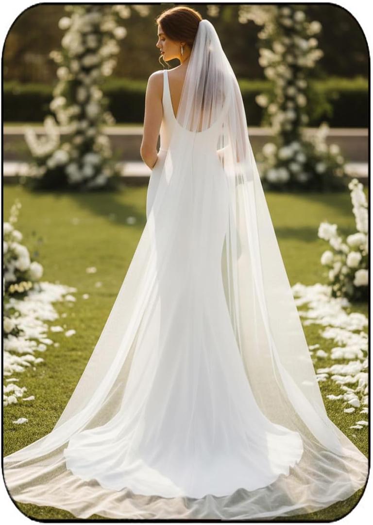 Long Cathedral Length Bride Wedding Veils 1 Tier Bridal Tulle Veil with Comb for Women