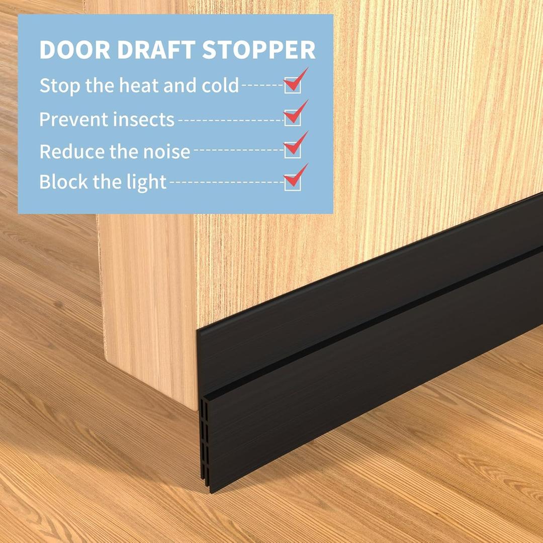 Vellure® Door Draft Stopper for Bottom of Door  Premium Door Sweep for Bottom of Door/Weather Stripping Door Seal (Save Energy – installs Quickly and Easily) Door Strip (1, Black)