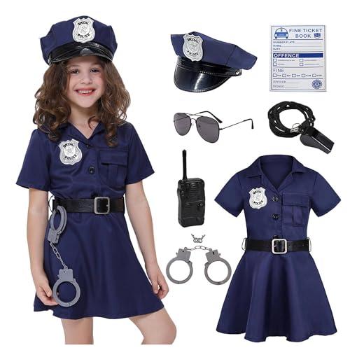 Koatobbor Girls Police Officer Costume Kids Cop Outfit for Halloween Cosplay Costume with Badge Necklace (7-8 Years),L Koatobbor Girls Police Officer Costume Kids Cop Outfit for Halloween Cosplay Costume with Badge Necklace (7-8 Years),L