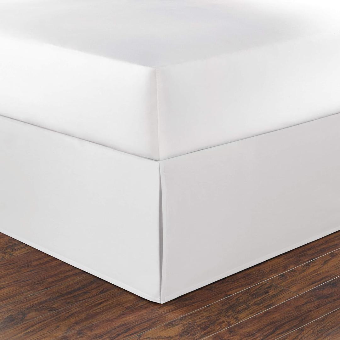 Nautica - Queen Bed Skirt, Cotton 15-Inch Tailored Drop Home Decor, Split Corners for Easy Fit (Solid White, Queen)