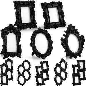 Maitys 25 Pcs Mini Picture Vintage Frames Tiny Antique Photo Baroque Ornate Resin Oval Frame Table Top Display Home Wedding Decor (Black)