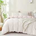 Comforter Set King Size Dusty Pink Soft Luxury Washed Microfiber Jacquard 3 Pieces Bedding Set, White Dusty Pink Vertical Ticking Stripes Comforter with 2 Pillowcases Breathable Durable Comfy