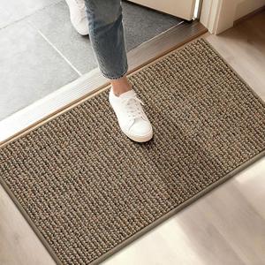 BEQHAUSE Dirt Trapper Door Mat 17" x 30", Non-Slip Doormats (Rolled-Up NO Creases) Washable Entryway Rugs, Dirt Resist and Absorbent Welcome Mat, Low Profile Floor Mats for Front Back Door, Beige