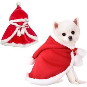 Christmas Puppy Cloak Santa Cat Costume Xmas Dog Cape Holiday Pet Clothes Funny Dog Christmas Costume Accessories for Cats (Red, Medium)