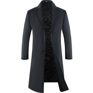 APTRO Men's Full Length Trench Coat Wool Overcoat Solid Dark Grey 2XL | Premium Wool Fabric, Windbreaker, Warm Winter Long Pea Coat for Business and Casual, Single Breasted, Notched Lapel Collar