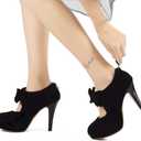Mostrin Fashion Vintage Womens Small Bowtie Platform Pumps Ladies Sexy High Heeled Shoes (Black, 6)