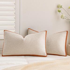 a moment Loop Yarn Linen-Like Pillow Cover Natural Soft Decorative Throw Pillow Case Farmhouse 12x20 Inch, Bohemian Textured Cushion Cover for Sofa Bed, Wrinkle-Resistant Home Decor Orange