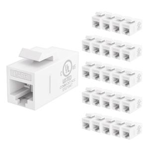 VCE UL Listed 25-Pack RJ45 CAT6 Keystone Coupler Female to Female Insert Coupler, UTP CAT6 Keystone Inline Coupler White