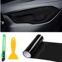 12 48 Inch Car Tint Film, Shiny Chameleon Headlights Tail Lights Fog Lights With Squeeze & Cutter, Self Adhesive Vinyl Sticker Sheet Roll Car Accessories (Dark Black)