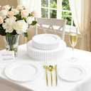 60PCS White Plastic Plates - Fancy Disposable Beaded Plates Include 30 Dinner Plate 10 & 30 Dessert Disposable Plate 7.5 for Birthday, Baby Shower Spring, Wedding & Party