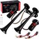 Dual 2-Trumpet Metal Air Horn for truck Kit with 2 air Compressors,12V 150dB Ultra Loud impact train car horn is suitable for pickup/SUV/moto and other vehicles (Black)