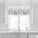 Sage Green Eucalyptus Leaf Curtain Valances for Windows Spring Summer Farmhouse Leaves Kitchen Curtains 54x18 Inch Short Rod Pocket Valance 1 Panel for Living Room Bathroom Bedroom Decor