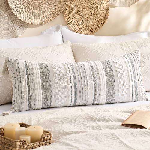Kevin Textile Spring 14x36 Inch Long Lumbar Pillow Cover 1 Pack Boho Decorative Rectangle Cushion Case Throw Soft Chenille Thread Woven Tufted Textured Accent for Living Room Couch Sofa Bed, Grey