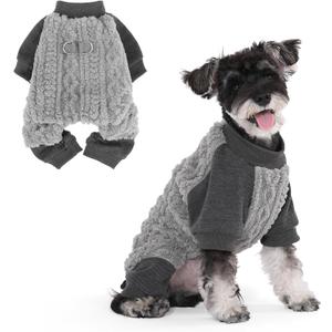 KOOLTAIL Dog Pajamas with Leash D-Ring, Fuzzy Sweater Onesie for Small Dogs, Warm Fleece Pet Jumpsuit Shirt, Lightweight Puppy Cat Pjs Clothes Coat Outfits for Chihuahua, Pitbull, Boy Girl, Gery 2XS