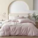 JIYUAN Queen Size Duvet Cover Set, 3-Piece - 100% Washed Cotton, Linen-Like Soft & Breathable with Zipper Closure, Includes 90x90 Inch Cover & 2 Pillowcases, Heathered Greyish Pink