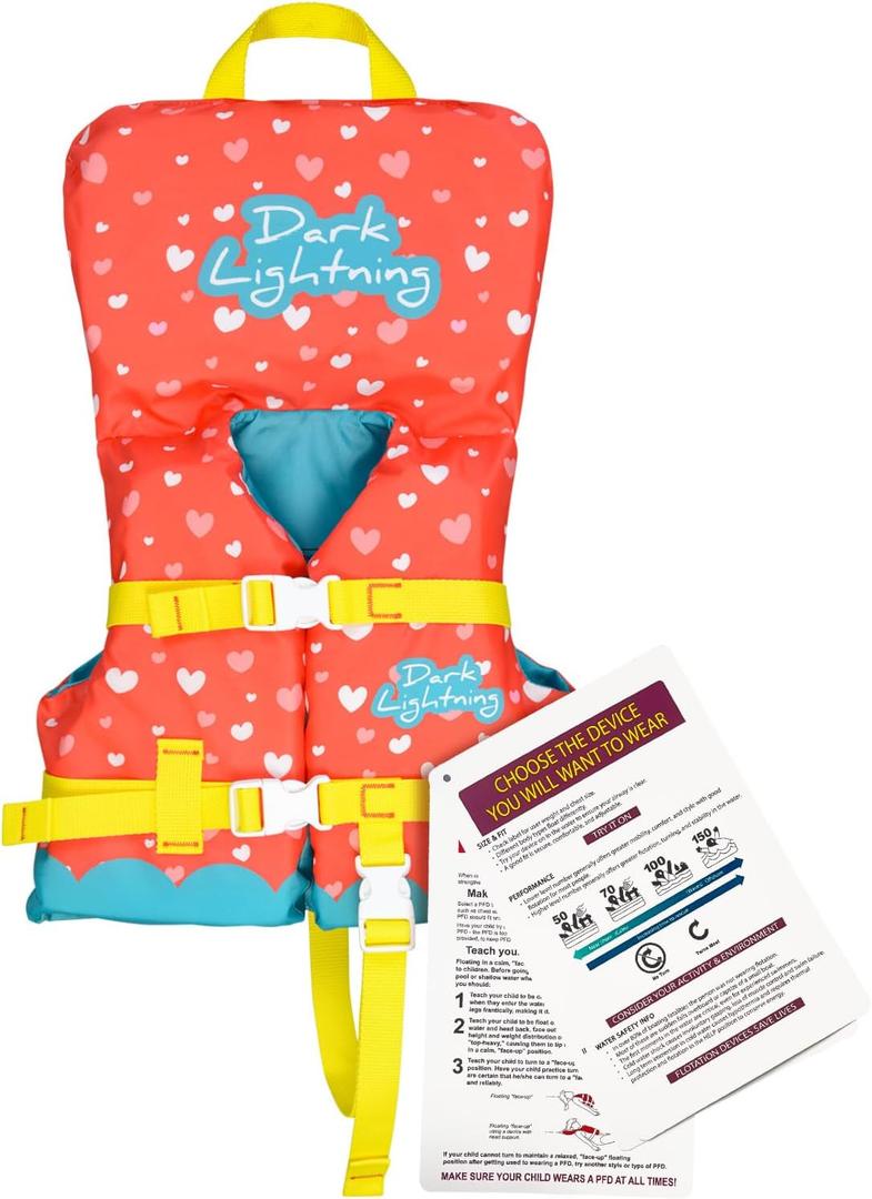 Dark Lightning USCG Approved Infant Life Jacket 0-30 lbs, Swim Vest for Baby/Toddlers 1-3 Year Old 20-30 lbs,Toddler Floaties for Pool Swimming, Boating, Beach, Puddle