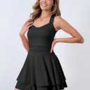 Women's Summer Square Neck Sleeveless Mini Dress Ruffle Ruched Party Club Sexy Cocktail Dresses Black (Black)