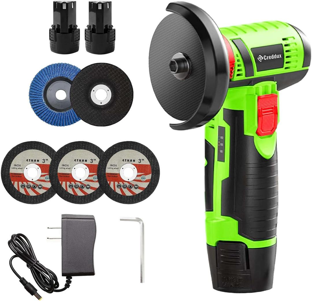 Cordless Angle Grinder, 3 Inch Mini Angle Grinder Tool With 2pcs 16.8V 2000mAh Batteries and 5 Grinding Wheel,19500rpm Metal Grinders for Cutting, Grinding and Polishing Emerald Green