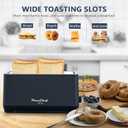 Plum chef 4-Slice Toaster, Extra Wide Long SIot Toaster, 6 Browning Settings, Bagel/Defrost/Reheat Functions, Removable Crumb Tray, Stainless Steel Housing 135oW (Black)