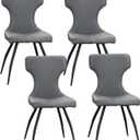 Sunset Trading Echo Upholstered Dining Chairs | Set of 4 | Matte Black Tapered Metal Legs | Charcoal Gray Padded Faux Leather Fabric Seats & Backs | Contemporary Modern Mid-Century Kitchen Side chairs