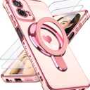 Compatible with Motorola Moto G 5G 2024 Love Heart Kickstand Case with Screen Protector: Luxury Plated Gold Edge Slim Soft TPU Shockproof Protection Case Cover for Moto G 5G 2024 (Pink)