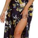 Fashionme Women Spaghetti Strap Midi Satin Dresses Tie Front Backless Slit Cutout Dress Semi-Formal/Casual Flowy Lightweight, Navy Blue, Small