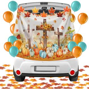Blosssound 139 Pcs Thanksgiving Christian Trunk or Treat Car Decorations Fall Jesus Backdrop with 100 Artificial Maple Leaves 30 Balloons 8 Maple Leaves Garlands for Suv Car Archway Garage Door Decor