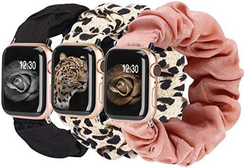 TOYOUTHS 3 PCS Compatible with Apple Watch Band Scrunchies 41mm 40mm 38mm Cloth Soft Pattern Printed Fabric Wristband Bracelet Women IWatch Elastic Bands Series SE 10 9 8 7 6 5 4 3 2 1, S/M