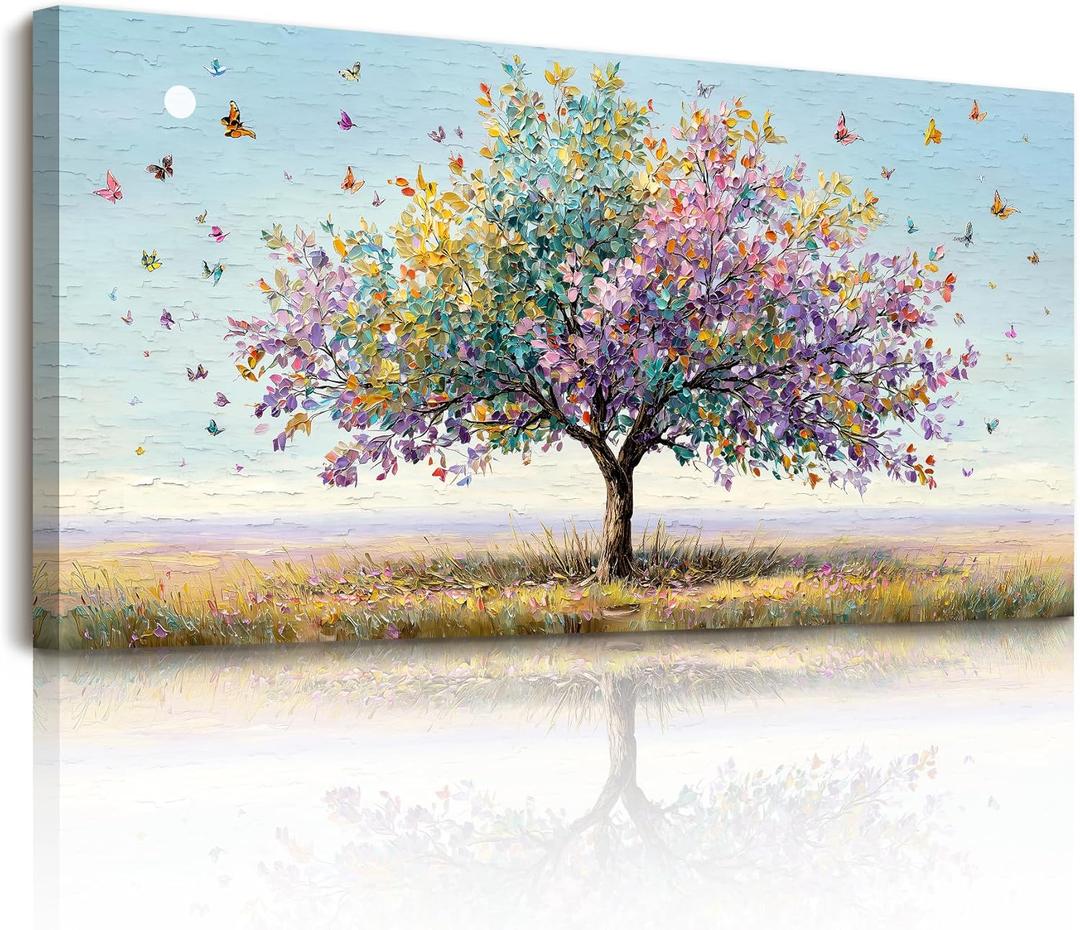 SERIMINO Large Wall Art, Tree of Life Wall Art, Modern Art Wall Decor, Landscape Tree Painting Canvas Prints, Colorful Pictures for Living Room Bedroom Hallway Office House Decorations 24"x48" (Plains Dream Tree)