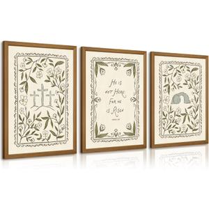 Christian Floral Wall Art Bible Verse Posters Scripture Flower Canvas Wall Decor Religious Faith Picture Christian Jesus Cross Painting Artwork for Bedroom Living Room 16x24 Inch Framed Set of 3