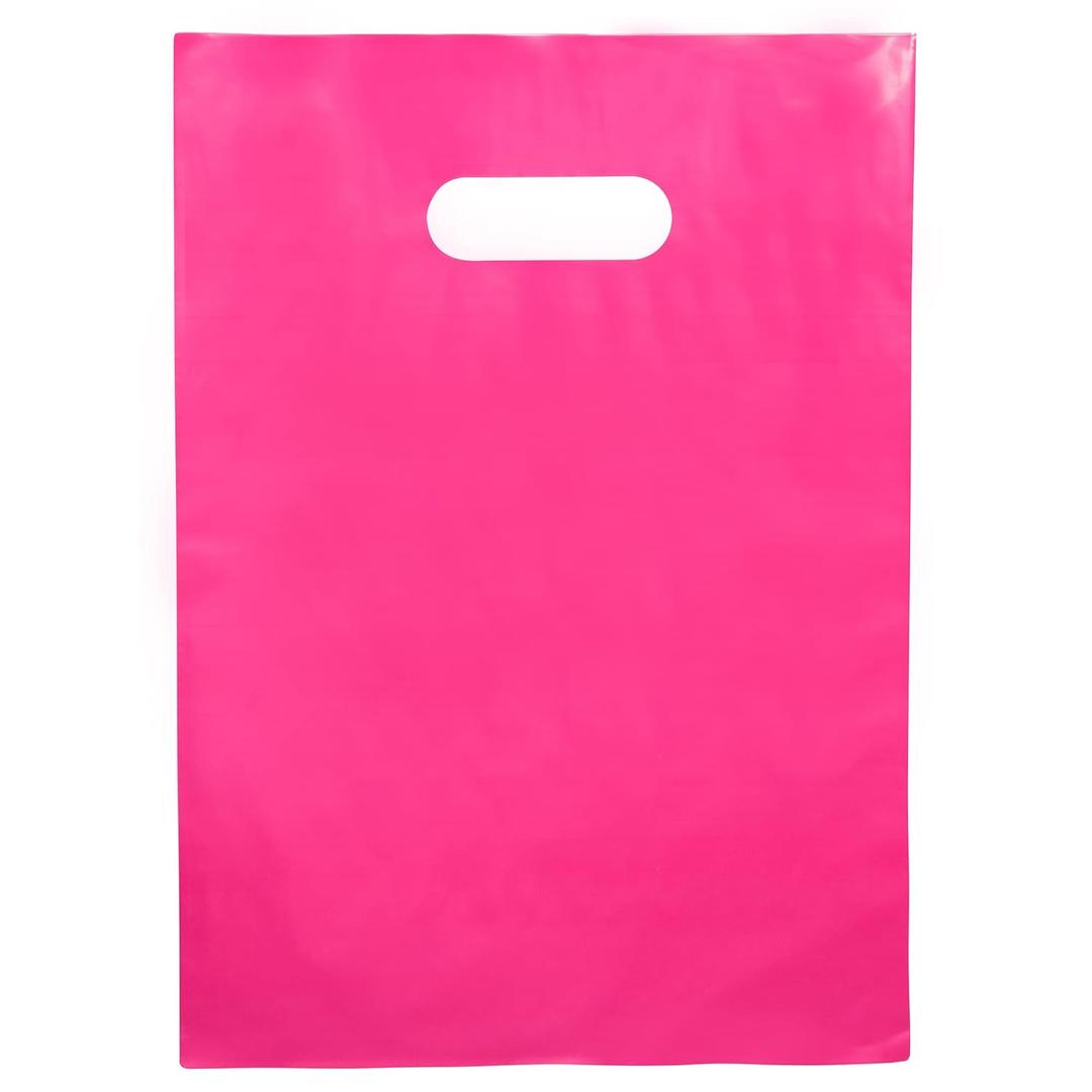 100 Pink Bags for Small Business 2 Mil 12"x15" Glossy Pink Merchandise Retail Shopping Bags with Die Cut Handles