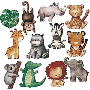 Geetery 12 Pcs Woodland Animals Wooden Animal Cutout Shapes Forest Painted Safari Baby Shower Decorations Safari Creatures Wood Table Centerpieces for Woodland Camp Party Supplies (Lively)