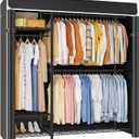 ULIFHOME F7C Clothes Rack with Cover, Covered Clothing Rack Heavy Duty