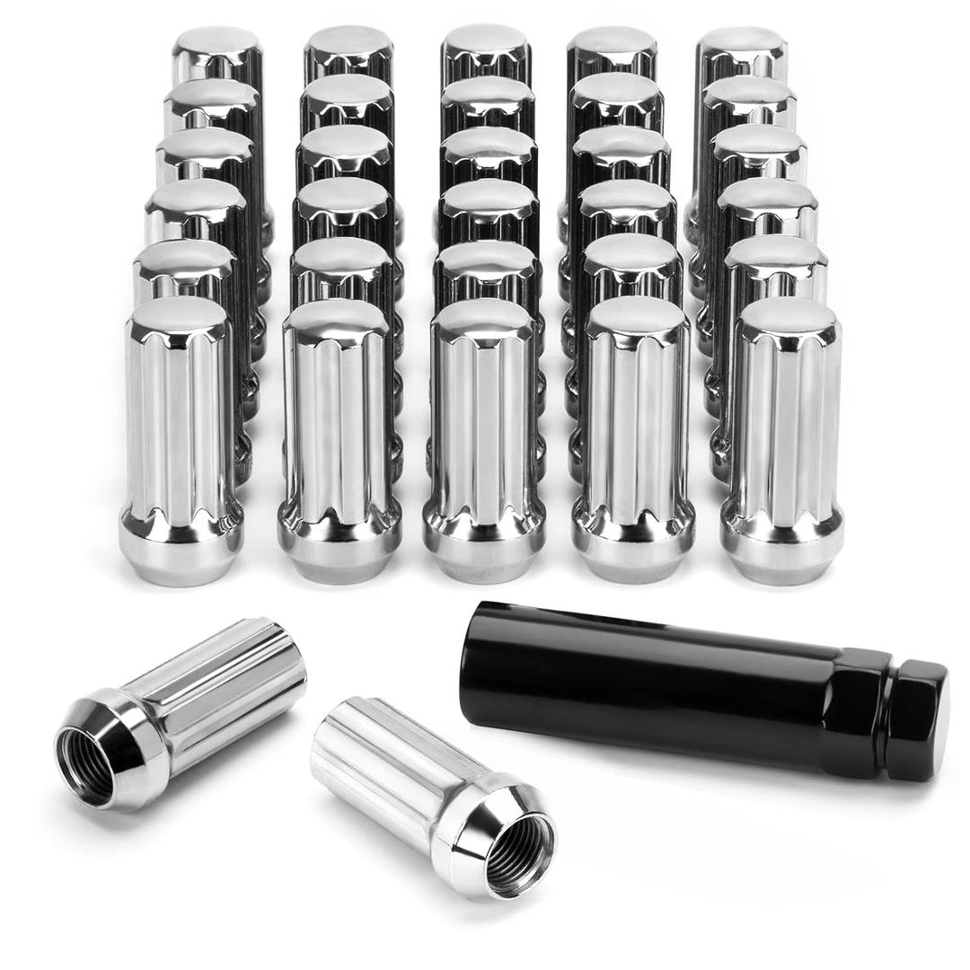 9/16-18 Lug Nuts for 1994-2011 Dodge Ram 2500 3500, 2002-2010 Ram 1500, 1988-1998 Ford F250 F350, 2004-2009 Durango, 32PCS 7 Spline Wheel Lug nuts 9/16x18 Chrome With Socket Key For Aftermarket Wheels (Silver)