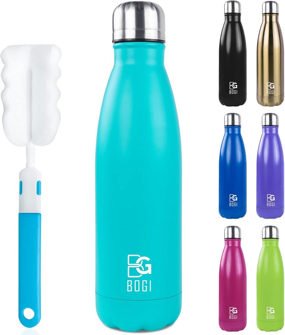 BOGI 17oz Insulated Water Bottle Double Wall Vacuum Stainless Steel Water Bottles, Leak Proof Metal Sports Water Bottle Keeps Drink Hot and Cold - Perfect for Outdoor Sports Camping Biking (Mint)