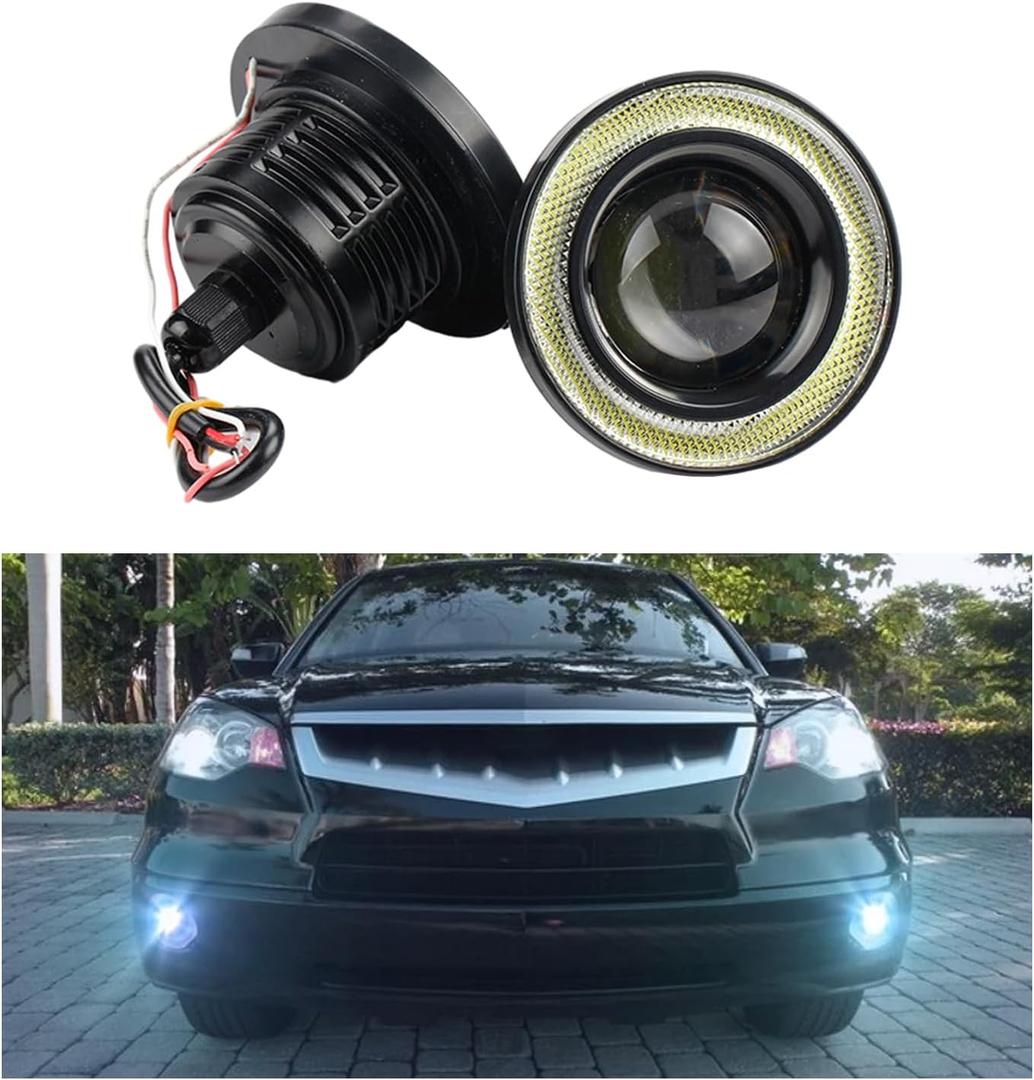 2 PCS Car Angel Eye Fog Light, 2.5'' Round COB LED Super Bright High Power Fog Angel Eye Projector with Halo Rings, Universal DRL Daytime Driving Light Fog Lamp Bulbs (Ice Blue)