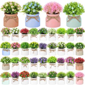 Giegxin 40 Pack Small Artificial Potted Flowers Bulk, Fake Potted Plants Plastic Faux Flowers for Wedding Home Desk Tabletop Outdoor Office Kitchen Centerpieces