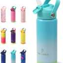 DLOCCOLD Kids Insulated Water Bottle with Leak Proof Straw Lid, Double Wall Vacuum Stainless Steel Water Bottle with Silicone Boot, Reusable Tumbler for Travel, Boys, Girls (18 Ounces, Ocean Mist)