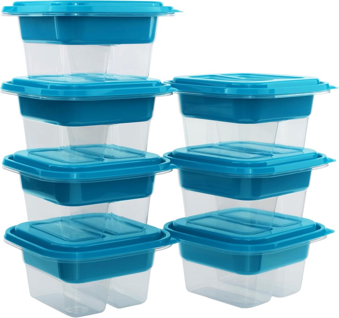 GoodCook EveryWare Food Storage Containers with Lids BPA-Free Plastic Lunch Cube Set Perfect for Food Prep & Meal Packing 2-Compartment Leak-Resistant Design Keeps Foods Fresh, 7-Pack, Blue