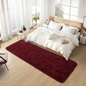 Soft Burgundy Red Runner Rugs for Bedroom Living Room, 2x6 Plush Fluffy Rug Carpets, Shag Furry Area Rugs for Nursery Kids Girls Boys Room Home Decor