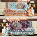 Boho Throw Blanket 100% Cotton Muslin Woven Blanket Bohemian Bed Throws Vintage Rustic Farmhouse Decor Reversible Bed Blanket Quilt for All Seasons（Yellow 50"x60"）