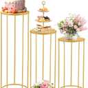 3 Pieces Gold Round Flower Stand, 39 Inch Tall Cylindrical Base Flower Stand Metal Floor Planter, Centerpiece Vase Wayfarer for Wedding Party Party Flower Arrangement Decoration