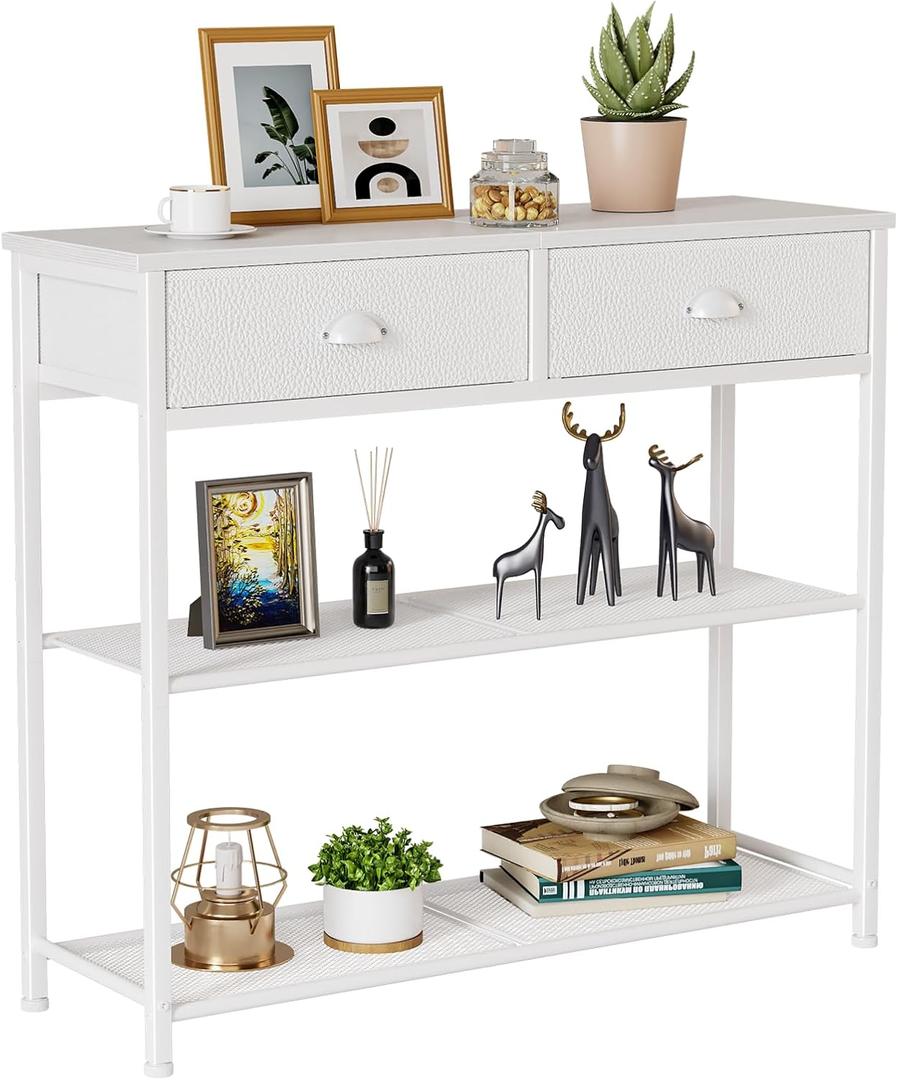 Furologee 30'' Entryway Table, White Console Table with Storage, Narrow Sofa Table with 2 Drawers and 2 Shelves for Hallway, Living Room, Bedroom, Foyer, Couch, Tv (30.7"L x 9.4"D x 31.7"H) Furologee 30'' Entryway Table, White Console Table with Storage, Narrow Sofa Table with 2 Drawers and 2 Shelves for Hallway, Living Room, Bedroom, Foyer, Couch, Tv (30.7"L x 9.4"D x 31.7"H)