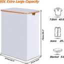 Efluky Laundry Hamper with Lid, Double Laundry Hamper with 2 Removable Bags, 2 Section Laundry Basket with Bamboo Handles for Bathroom, Bedroom & Laundry Room (White, 160L Trio)