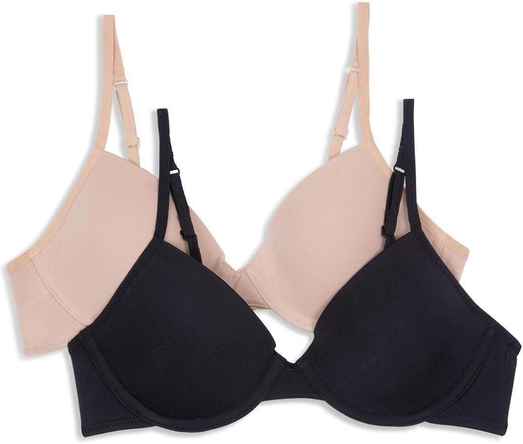 Hanes Girls' Molded Underwire Bra 2 Pack (30A, Black/Nude)