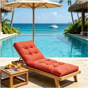 Outdoor Lounge Chair Cushions, 74.4 x 22 x 4.7 Inches Waterproof Fade Resistant Patio Cushion for Chaise Lounger (Orange)