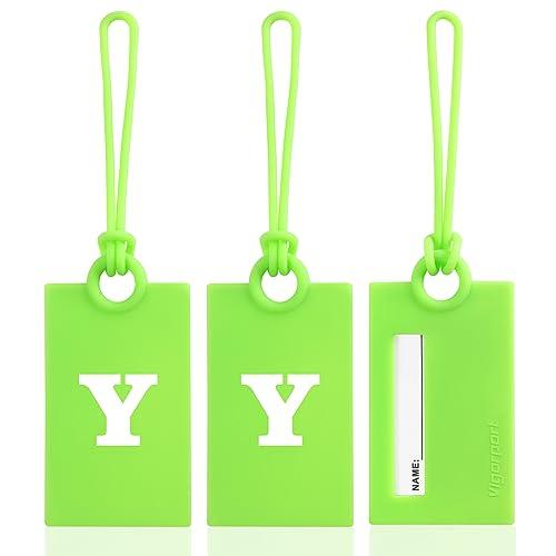 Vigorport Initial Luggage Tags for Suitcase, 9 Pack Bright Silicone Bendable Tags with Privacy Name Card for Travel Sports Easy Identification (Letter Y)